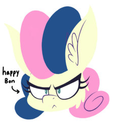 Size: 656x736 | Tagged: safe, alternate version, artist:dragonpone, derpibooru exclusive, bon bon, sweetie drops, earth pony, pony, g4, >:<, bon bon is not amused, bust, cheek fluff, ear fluff, female, frown, happy, mare, portrait, simple background, solo, transparent background, unamused