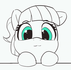 Size: 1280x1270 | Tagged: safe, artist:pabbley, toola roola, earth pony, pony, g4, 30 minute art challenge, cute, female, filly, partial color, peeking, solo