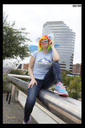 Size: 3456x5184 | Tagged: safe, artist:krazykari, rainbow dash, human, g4, absurd resolution, clothes, cosplay, costume, irl, irl human, pants, photo, shirt, shoes, sneakers, solo