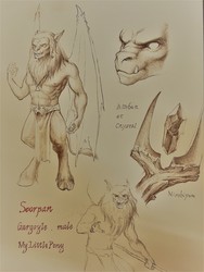 Size: 3024x4032 | Tagged: safe, artist:amarthgul, scorpan, g4, gem, high res, male, solo, staff, traditional art