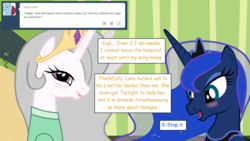 Size: 1280x720 | Tagged: safe, artist:hakunohamikage, princess celestia, princess luna, pony, ask-princesssparkle, g4, ask, blushing, gray mane, tumblr