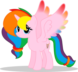 Size: 1024x952 | Tagged: safe, artist:mlp-trailgrazer, oc, oc only, oc:rainbow splash, alicorn, pony, colored wings, colored wingtips, female, mare, multicolored wings, simple background, solo, transparent background