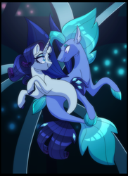 Size: 2525x3466 | Tagged: safe, artist:torusthescribe, rarity, oc, oc:bastion, seapony (g4), g4, canon x oc, duo, female, high res, male, seaponified, seapony rarity, species swap, straight, underwater