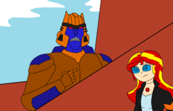 Size: 2168x1396 | Tagged: safe, artist:brandon-vortex, sunset shimmer, equestria girls, g4, beast wars, crossover, dinobot, transformers