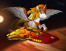 Size: 1920x1500 | Tagged: safe, artist:diggerstrike, daybreaker, alicorn, pony, g4, crossover, elite dangerous, federal corvette, planet, space, spaceship, stars