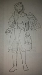Size: 720x1280 | Tagged: safe, artist:eve-ashgrove, fluttershy, human, g4, brush, cloak, clothes, fantasy, female, humanized, solo, traditional art, winged humanization, wings