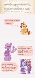 Size: 1280x2842 | Tagged: safe, artist:overlordneon, sci-twi, sunset shimmer, twilight sparkle, alicorn, human, pony, equestria girls, g4, alicornified, alternate clothes, answer, blushing, clothes, crystal prep academy uniform, cute, female, human sunset, imminent kissing, implied sunset shimmer, lesbian, letter, question, race swap, school uniform, shimmerbetes, shimmercorn, ship:sunsetsparkle, shipping, single, sunset's journal, waving