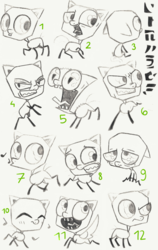 Size: 2769x4381 | Tagged: safe, artist:amberpone, angry, big eyes, cute, expressions, eyes open, happy, invader zim, looking at you, looking up, pencil drawing, ponified, sad, scared, sitting, sketch, standing, style emulation, traditional art