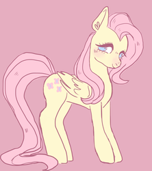 Size: 1600x1800 | Tagged: safe, artist:rarishy, fluttershy, pegasus, pony, g4, blushing, female, long tail, looking back, smiling, solo