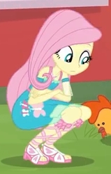 Size: 1334x2100 | Tagged: safe, screencap, fluttershy, equestria girls, fluttershy's butterflies, fluttershy's butterflies: applejack, g4, my little pony equestria girls: better together, feet, female, legs, sandals, solo, squatting