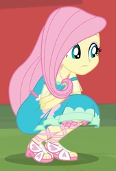 Size: 1417x2100 | Tagged: safe, screencap, fluttershy, equestria girls, fluttershy's butterflies, g4, my little pony equestria girls: better together, feet, female, sandals, solo, squatting