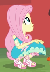 Size: 1462x2100 | Tagged: safe, screencap, fluttershy, equestria girls, fluttershy's butterflies, fluttershy's butterflies: applejack, g4, my little pony equestria girls: better together, cropped, feet, female, sandals, solo, squatting