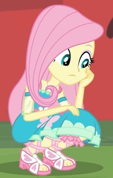 Size: 1348x2100 | Tagged: safe, screencap, fluttershy, equestria girls, fluttershy's butterflies, fluttershy's butterflies: applejack, g4, my little pony equestria girls: better together, cropped, cute, feet, female, sandals, shyabetes, solo, squatting