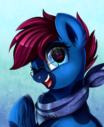 Size: 1446x1764 | Tagged: safe, artist:pridark, oc, oc only, oc:t-minus ten, pony, bandana, bust, clothes, commission, female, one eye closed, open mouth, portrait, solo, unshorn fetlocks, wink