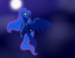 Size: 1600x1236 | Tagged: safe, artist:firepetalfox, princess luna, alicorn, pony, g4, female, flying, looking up, mare, moon, night, solo, spread wings, wings