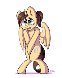 Size: 800x1000 | Tagged: safe, artist:kinky_spy, oc, oc:eternal light, alicorn, pony, alicorn oc, animated, both cutie marks, covering crotch, cute, glasses, heart eyes, hooves between legs, male, need to pee, omorashi, open mouth, ponytail, potty dance, potty emergency, potty time, simple background, solo, spread wings, standing, trotting in place, white background, wingding eyes, wings