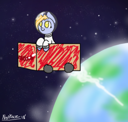 Size: 750x710 | Tagged: safe, artist:nootaz, oc, oc only, oc:meteor star, astronaut, car, cardboard box, space, spacesuit