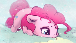 Size: 1735x992 | Tagged: safe, artist:sverre93, pinkie pie, earth pony, pony, g4, behaving like a dog, cookie, cute, diapinkes, female, food, mare, sky, sniffing, snow, solo, sverre is trying to murder us