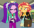 Size: 1006x830 | Tagged: safe, artist:3d4d, artist:cloudy glow, artist:diegator007, artist:fundz64, part of a set, aria blaze, sunset shimmer, equestria girls, g4, canterlot high, clothes, crossed arms, hallway, jacket, leather jacket, lockers, pants, shoulder bag, smiling, smirk