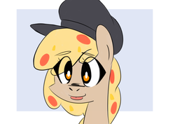 Size: 4961x3508 | Tagged: safe, artist:provolonepone, oc, oc only, oc:peetzer, food pony, original species, pizza pony, pony, :p, eye clipping through hair, face of mercy, female, food, hat, heresy of the finest order, looking at you, mare, mlem, pineapple, pizza, silly, solo, tongue out, white pupils