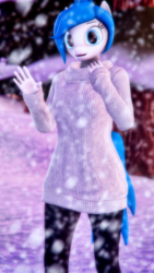 Size: 1080x1920 | Tagged: safe, artist:dashie116, oc, oc only, oc:daria quanto, anthro, 3d, anthro oc, clothes, female, looking at you, mare, open mouth, pants, snow, snowfall, solo, sweater