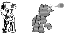 Size: 900x500 | Tagged: safe, artist:spritepony, oc, oc only, oc:sprite, alicorn, pony, protoss, robot, robot pony, adept, alicorn oc, crossover, glowing horn, grayscale, horn, magic, monochrome, partially colored, psionic shade, psionics, raised hoof, simple background, solo, starcraft 2, telekinesis, white background