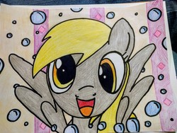 Size: 4608x3456 | Tagged: safe, artist:penguin_lover89, derpy hooves, g4, bubble, colored pencil drawing, traditional art