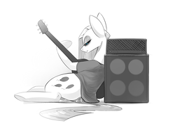 Size: 3507x2480 | Tagged: safe, artist:underpable, pinkie pie, earth pony, pony, g4, black and white, female, grayscale, guitar, high res, looking at you, metal as fuck, monochrome, musical instrument, pinkamena diane pie, solo, speaker
