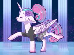 Size: 1024x768 | Tagged: safe, artist:loryska, princess flurry heart, alicorn, pony, g4, clothes, cute, dancing, eyes closed, female, flurrybetes, mare, older, older flurry heart, ponytail, skirt, solo