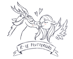 Size: 519x419 | Tagged: safe, artist:chaoticgoodness, discord, fluttershy, g4, blushing, couple, duo, female, heart, kissing, male, ship:discoshy, shipping, sketch, straight