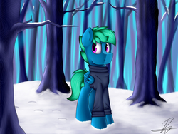 Size: 1600x1200 | Tagged: safe, artist:supermoix, pony, forest, snow, solo, tree