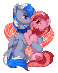 Size: 2000x2500 | Tagged: safe, artist:lispp, oc, oc only, pony, commission, female, heart, high res, looking at each other, male, mare, oc x oc, shipping, simple background, smiling, stallion, straight, white background, ych result