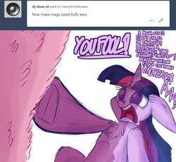 Size: 1200x1100 | Tagged: safe, artist:heir-of-rick, pinkie pie, twilight sparkle, alicorn, earth pony, pony, g4, ask, chest fluff, duo, ear fluff, female, impossibly large ears, mare, panic, scared, simple background, tumblr, twilight sparkle (alicorn), underhoof, white background, xk-class end-of-the-world scenario, you fool