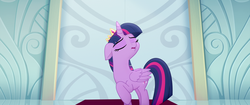 Size: 1920x804 | Tagged: safe, screencap, twilight sparkle, alicorn, pony, g4, my little pony: the movie, crown, door, eyes closed, jewelry, regalia, twilight sparkle (alicorn)