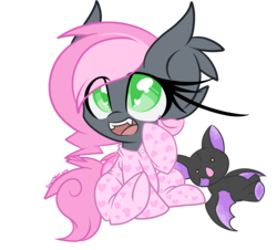 Size: 2500x2258 | Tagged: safe, artist:starlightlore, oc, oc only, oc:heartbeat, bat pony, pony, clothes, cute, female, filly, footed sleeper, heart eyes, high res, ocbetes, pajamas, simple background, solo, transparent background, wingding eyes