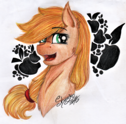 Size: 2324x2300 | Tagged: safe, artist:shamy-crist, applejack, earth pony, pony, g4, bust, female, high res, portrait, solo, traditional art
