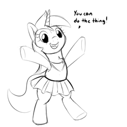 Size: 1000x1000 | Tagged: safe, artist:yakoshi, minuette, pony, g4, 30 minute art challenge, bipedal, clothes, dialogue, do the thing, female, monochrome, solo, tutu