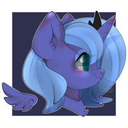 Size: 800x800 | Tagged: safe, artist:snow angel, princess luna, alicorn, pony, g4, bust, crown, female, filly, floating wings, horn, jewelry, mare, portrait, profile, regalia, simple background, solo, tiara, wings, woona, younger