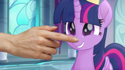 Size: 1450x804 | Tagged: safe, edit, edited screencap, screencap, twilight sparkle, alicorn, pony, g4, my little pony: the movie, boop, boop edit, cropped, crown, cute, female, grin, hand, happy, jewelry, mare, regalia, smiling, squee, twiabetes, twilight sparkle (alicorn)