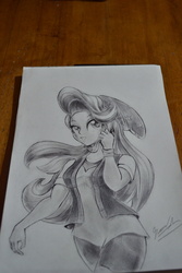 Size: 3072x4608 | Tagged: safe, artist:light-of-inirida, starlight glimmer, human, equestria girls, g4, beanie, clothes, female, hat, monochrome, solo, traditional art, vest