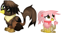 Size: 734x406 | Tagged: safe, artist:thecreativeenigma, oc, oc only, griffon, chickub, simple background, sitting, transparent background