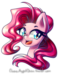 Size: 685x900 | Tagged: safe, artist:chaosangeldesu, pinkie pie, earth pony, pony, g4, bust, female, mare, open mouth, simple background, solo, starry eyes, transparent background, wingding eyes
