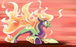 Size: 1618x1000 | Tagged: safe, artist:unousaya, tianhuo (tfh), dragon, hybrid, longma, them's fightin' herds, community related, female, fiery wings, mane of fire, open mouth, solo, wings