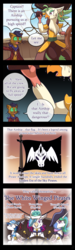 Size: 891x2967 | Tagged: safe, artist:vavacung, capper dapperpaws, captain celaeno, princess celestia, queen novo, abyssinian, alicorn, bird, classical hippogriff, hippogriff, unicorn, anthro, g4, my little pony: the movie, airship, beauty mark, comic, ear piercing, earring, feline, female, jewelry, male, one piece, piercing, pirate, royal guard, sweat