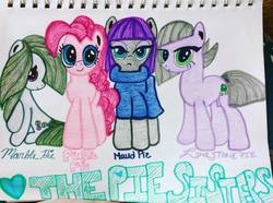 Size: 1844x1375 | Tagged: safe, artist:thequestionraven, limestone pie, marble pie, maud pie, pinkie pie, earth pony, pony, g4, pie sisters, siblings, sisters, traditional art