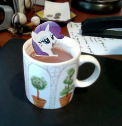 Size: 530x547 | Tagged: safe, edit, rarity, pony, g4, bath, coffee, cup, cup of pony, irl, micro, photo, ponies in real life, rarity is a marshmallow, relaxing