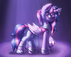 Size: 2250x1800 | Tagged: safe, artist:shad0w-galaxy, twilight sparkle, alicorn, pony, g4, clothes, female, looking back, mare, solo, twilight sparkle (alicorn)