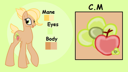 Size: 1600x910 | Tagged: safe, artist:rose-moonlightowo, oc, oc only, oc:apple seed, earth pony, pony, female, mare, offspring, parent:applejack, parent:caramel, parents:carajack, reference sheet, solo