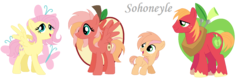 Size: 1472x472 | Tagged: safe, artist:sohoneyle, big macintosh, fluttershy, oc, oc:buttershy, oc:heart apple, earth pony, pegasus, pony, g4, alternate hairstyle, blank flank, colt, family, female, freckles, male, mare, offspring, parent:big macintosh, parent:fluttershy, parents:fluttermac, ship:fluttermac, shipping, simple background, straight, transparent background
