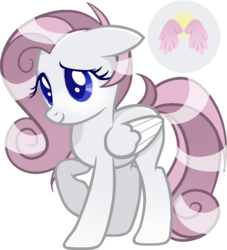 Size: 943x1039 | Tagged: safe, artist:quartziie, oc, oc only, oc:angel, pegasus, pony, female, gradient hooves, magical lesbian spawn, mare, offspring, parent:fluttershy, parent:rarity, parents:flarity, raised hoof, simple background, solo, transparent background